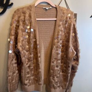 Chico's Shimmering Sequin Cardigan in Tan